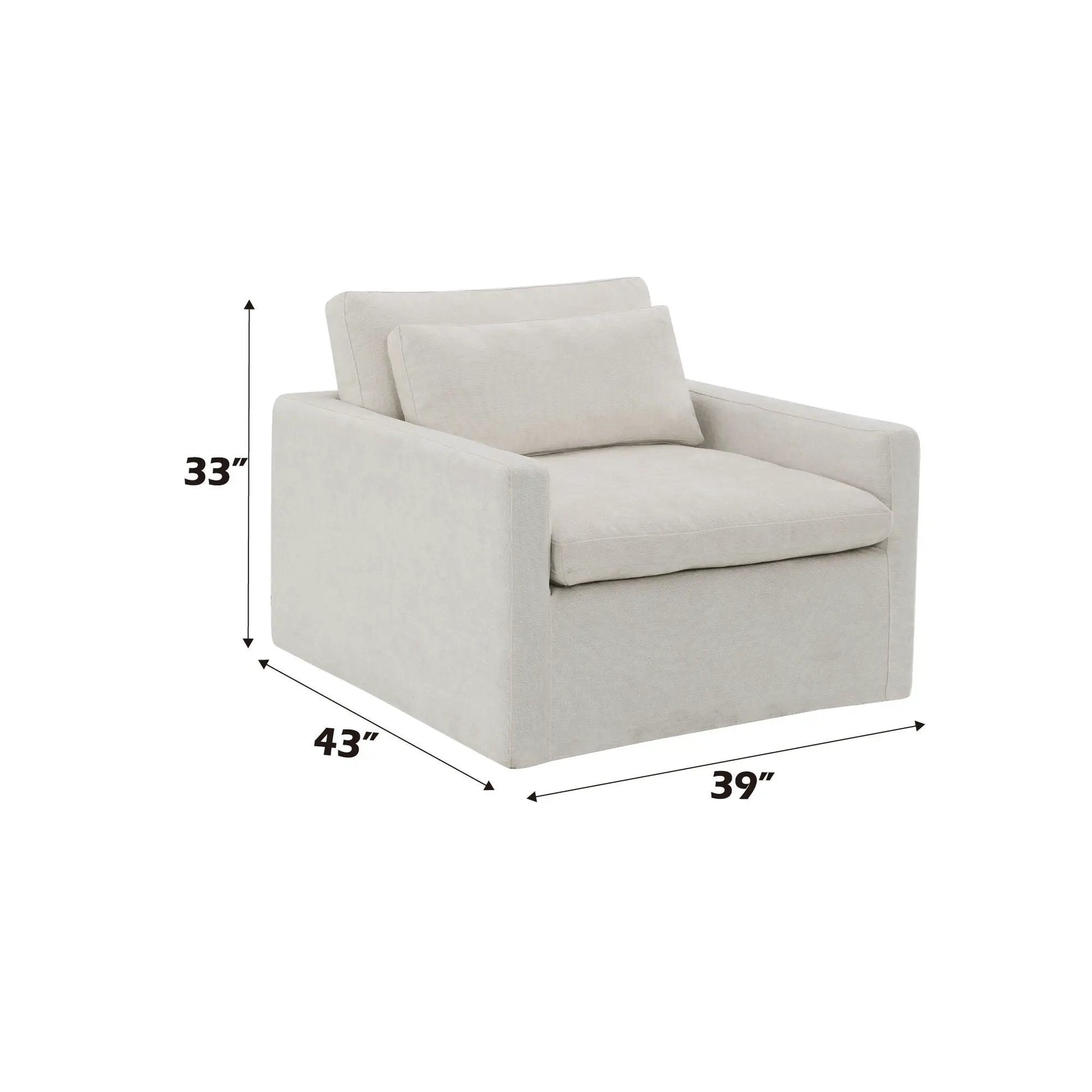 Naveen Swivel Chair with 1 Toss Pillow in beige fabric by Unique Piece Furniture 43W x 39D x 33H on Tampa Home & Garden Store