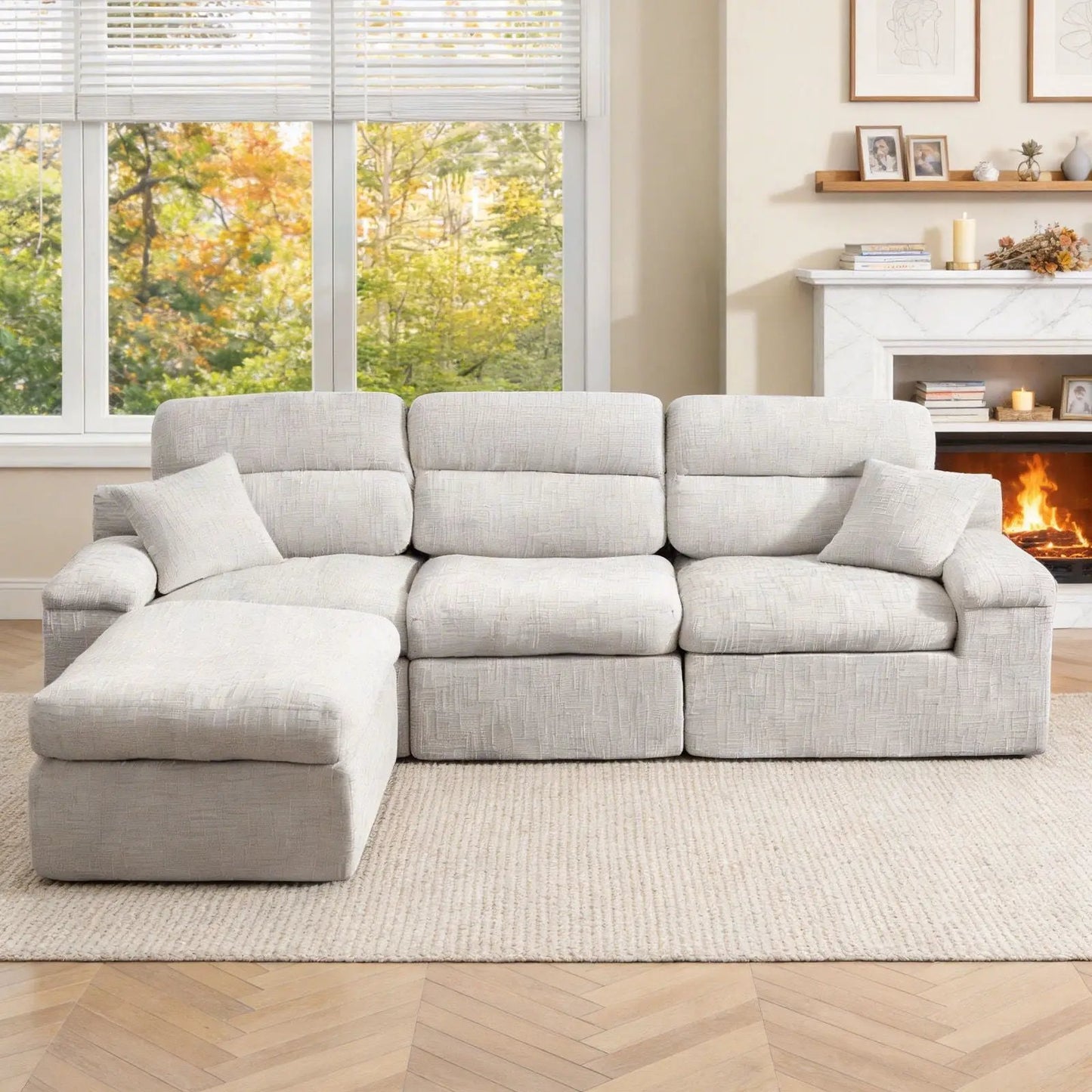 Corner Chaise Sofa With High Backrest, light gray fabric, 2-piece living room set on Tampa Home & Garden Store