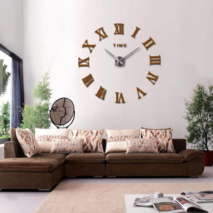 Stevvex 3D acrylic mirror wall clock with gold-tone numerals large living room clock on Tampa Home & Garden Store