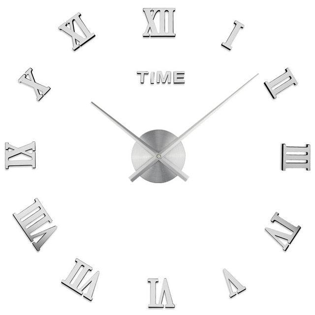 Stevvex 3D acrylic mirror wall clock quartz, frameless with silver Roman numerals on Tampa Home & Garden Store
