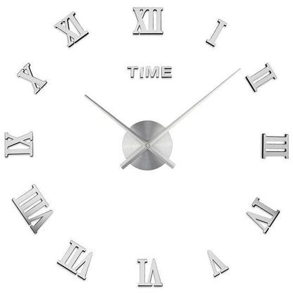 Stevvex 3D acrylic mirror wall clock quartz, frameless with silver Roman numerals on Tampa Home & Garden Store