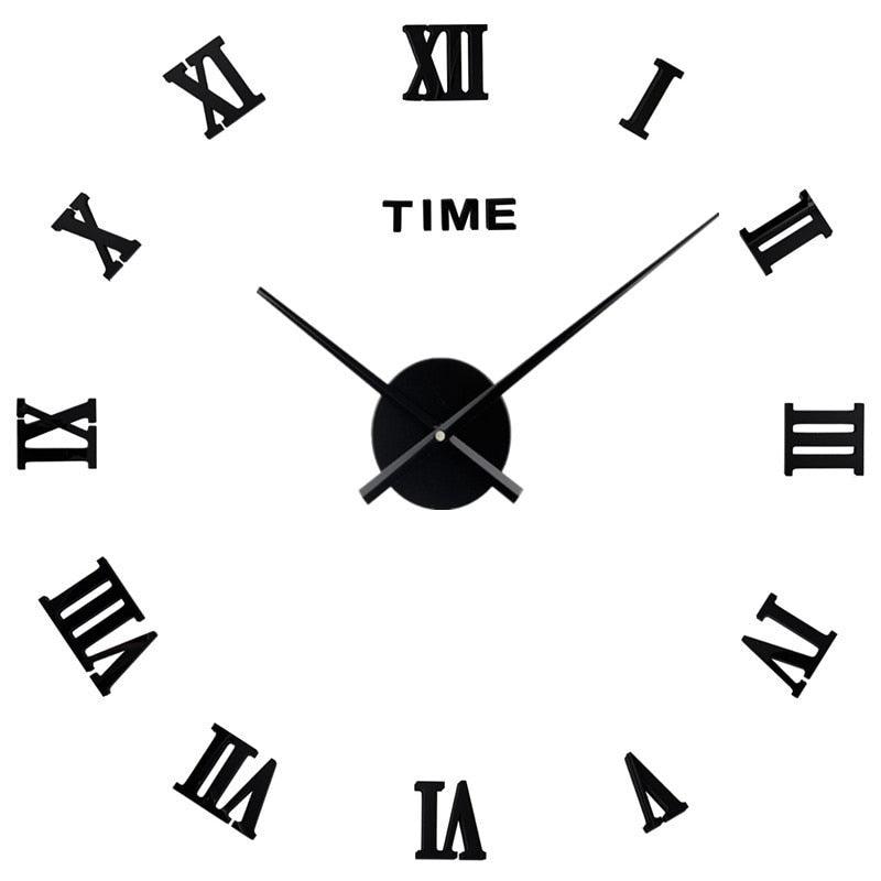 Wall clock Stevvex 3D acrylic mirror with large Roman numerals and central dial, frameless on Tampa Home & Garden Store