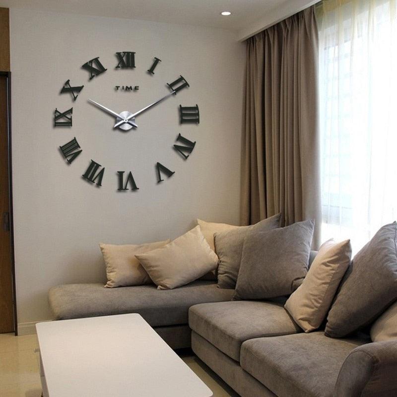 3D acrylic mirror wall clock by Stevvex with large Roman numerals and silver hands on Tampa Home & Garden Store