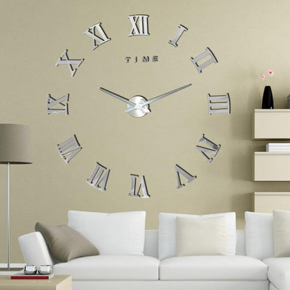 Stevvex 3D mirror wall clock with silver Roman numerals and quartz hands on Tampa Home & Garden Store