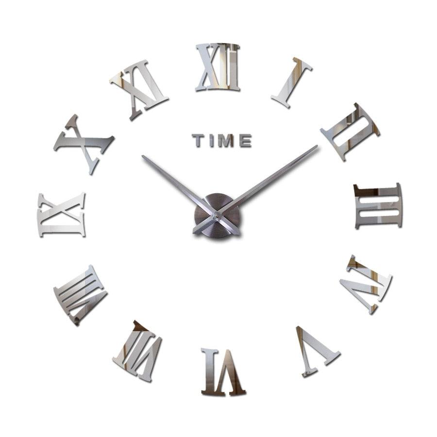 Stevvex 3D acrylic mirror wall clock with Roman numerals, frameless, large modern decor on Tampa Home & Garden Store