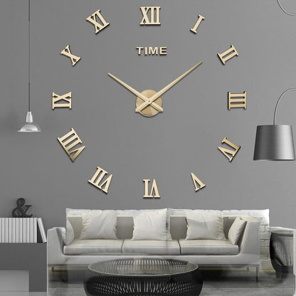 Stevvex 3D acrylic mirror wall clock with large Roman numerals, frameless quartz design on Tampa Home & Garden Store