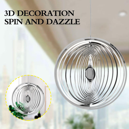 3D drop-shaped wind spinner in mirrored stainless steel with spiral rings; 2 outdoor decor on Tampa Home & Garden Store