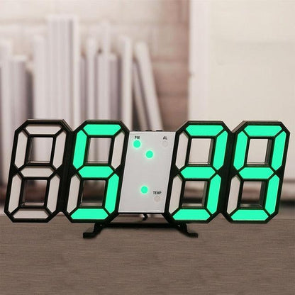 3D Large LED Digital Wall Clock with green 7-segment digits and PM AL TEMP display Stevvex on Tampa Home & Garden Store