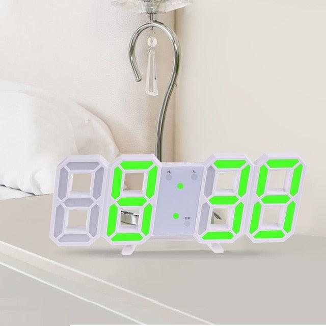 Stevvex 3D Large LED Clock with white hex-frame digits and green 7-seg display desk clock on Tampa Home & Garden Store
