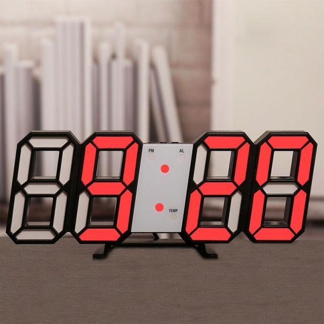 Stevvex 3D large LED digital wall clock with red 7-segment digits and center time/date panel on Tampa Home & Garden Store