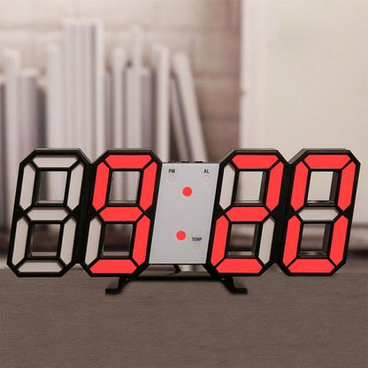 Stevvex 3D large LED digital wall clock with red 7-segment digits and center time/date panel on Tampa Home & Garden Store