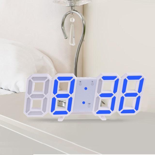 3D Large LED Digital Wall Clock with white hexagonal frame and blue LED digits on Tampa Home & Garden Store