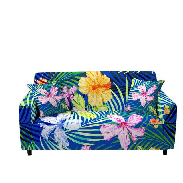 Stevvex butterfly print sofa slipcover for 2/3 seater blue tropical leaves pattern on Tampa Home & Garden Store