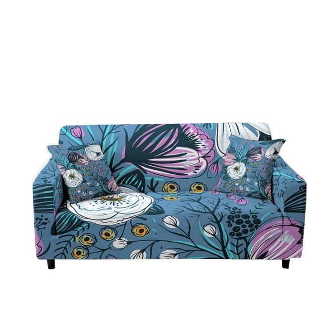 Stevvex 3D Printed Butterfly Sofa Slipcover for 2/3 seater blue floral with 2 cushions on Tampa Home & Garden Store