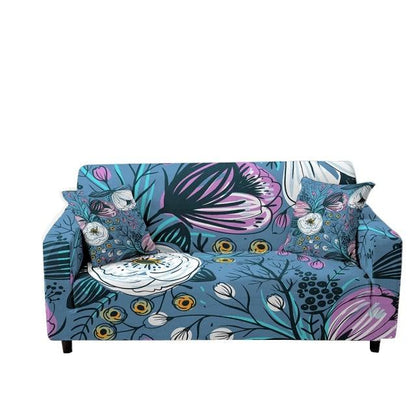 Stevvex 3D Printed Butterfly Sofa Slipcover for 2/3 seater blue floral with 2 cushions on Tampa Home & Garden Store