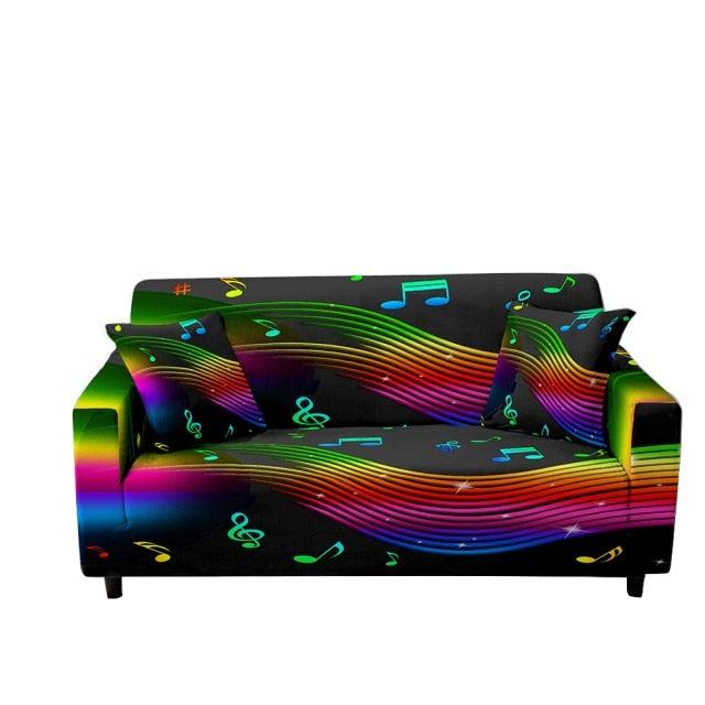 Stevvex 3D butterfly sofa cover 2pc for 2/3 seater black rainbow print anti-slip stretch on Tampa Home & Garden Store