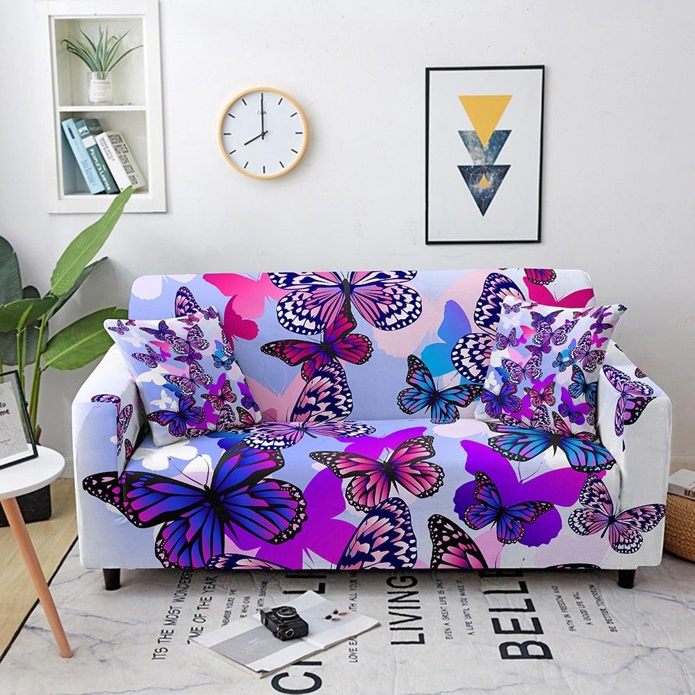 3D butterfly sofa slipcover set for 2/3 seater by Stevvex, butterfly design, 2pc set on Tampa Home & Garden Store