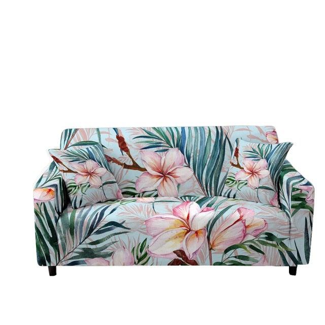 3D Printed Butterfly Sofa Cover for 2/3 seater with tropical pink floral leaves pattern Stevvex on Tampa Home & Garden Store