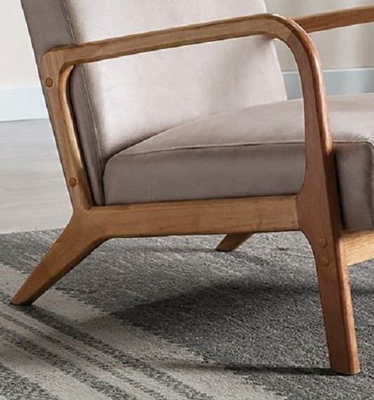 Classic mid-century modern arm chair with open wooden frame and taupe cushioning HouseOfZazla on Tampa Home & Garden Store