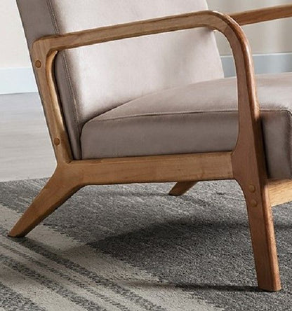 Classic mid-century modern arm chair with open wooden frame and taupe cushioning HouseOfZazla on Tampa Home & Garden Store