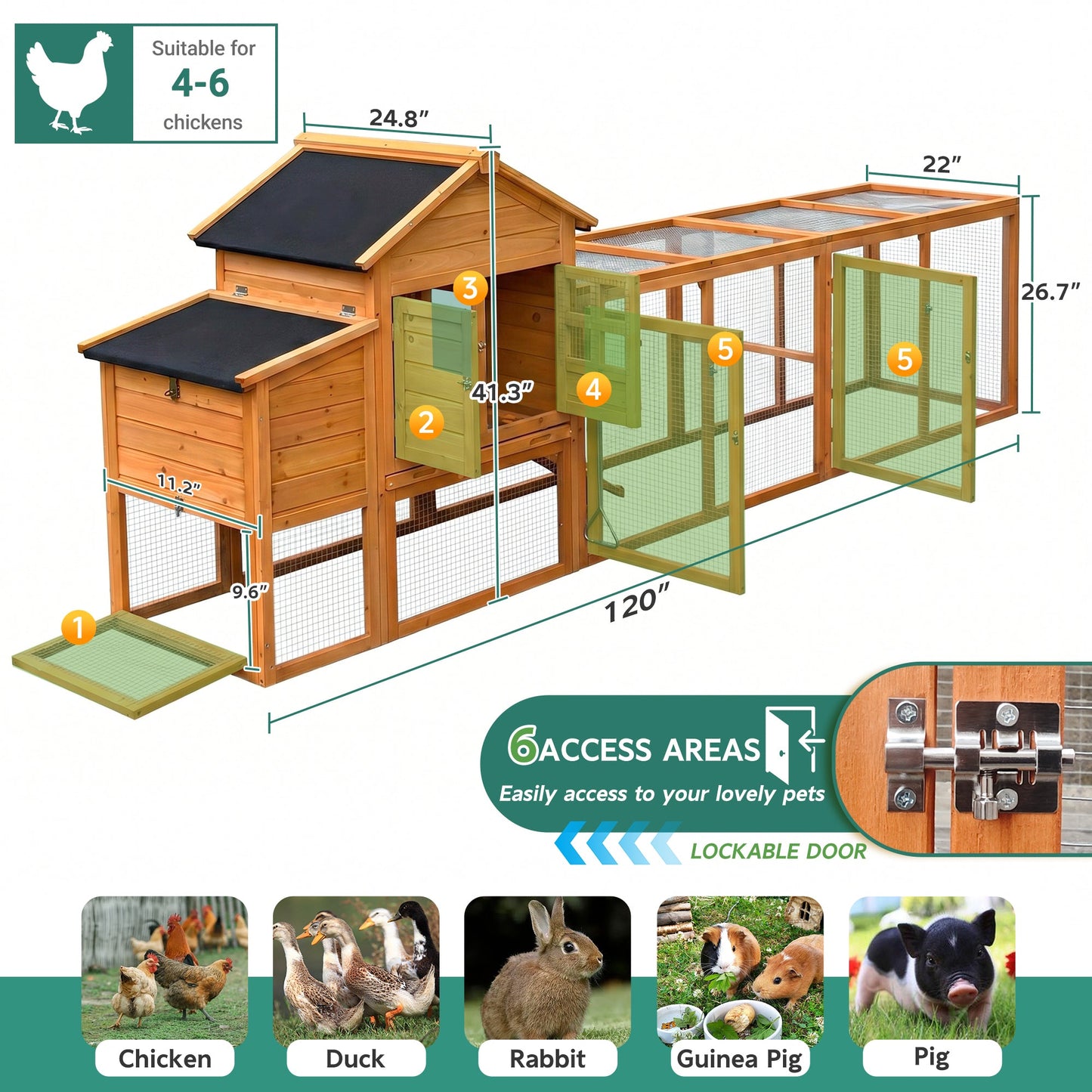 Large chicken coop with nest box and run, natural wood, black roof, by HouseOfZazla on Tampa Home & Garden Store