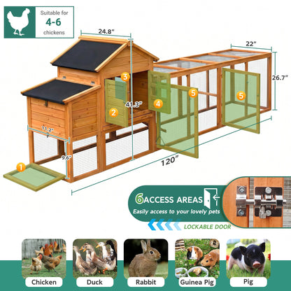 Large chicken coop with nest box and run, natural wood, black roof, by HouseOfZazla on Tampa Home & Garden Store