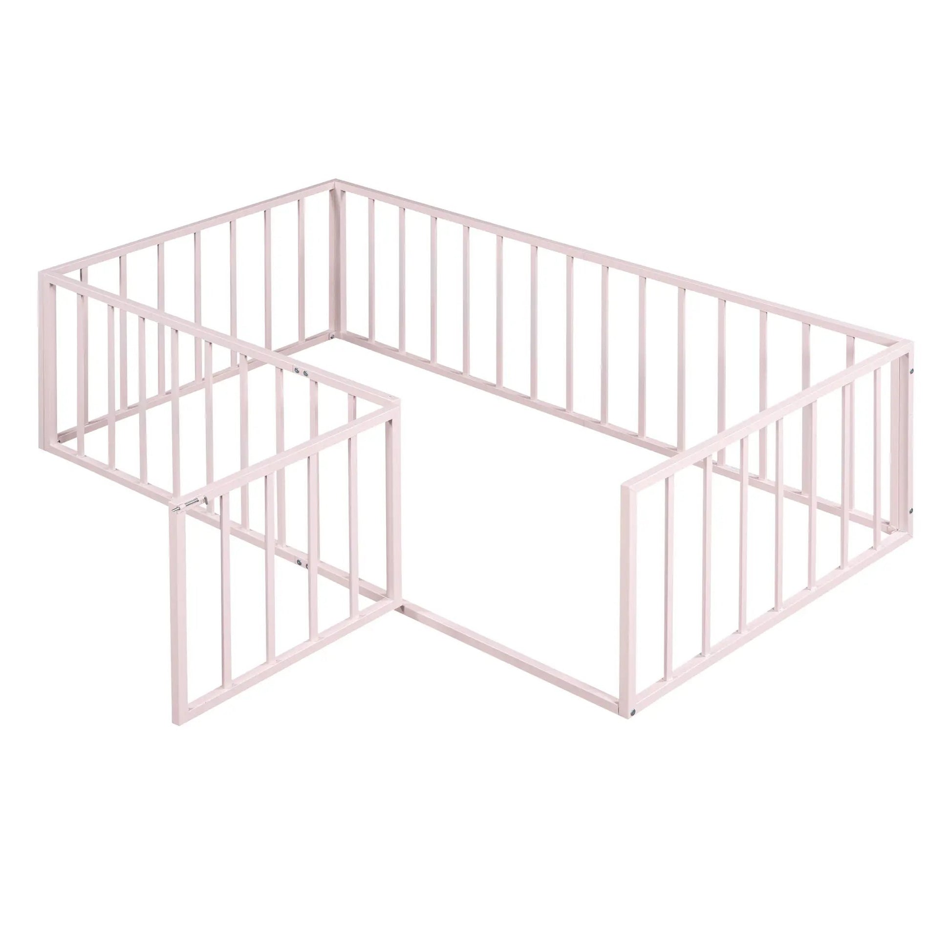 Metal floor bed frame with fence and door in pink by Unique Piece Furniture on Tampa Home & Garden Store