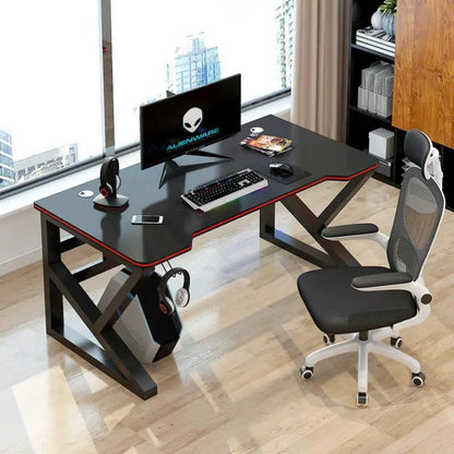 Computer Desktop Table by FLIPSTYLEZLLC, black top with red edge trim and X-frame legs on Tampa Home & Garden Store