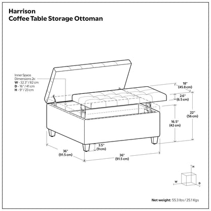 Harrison Upholstered Coffee Table Storage Ottoman