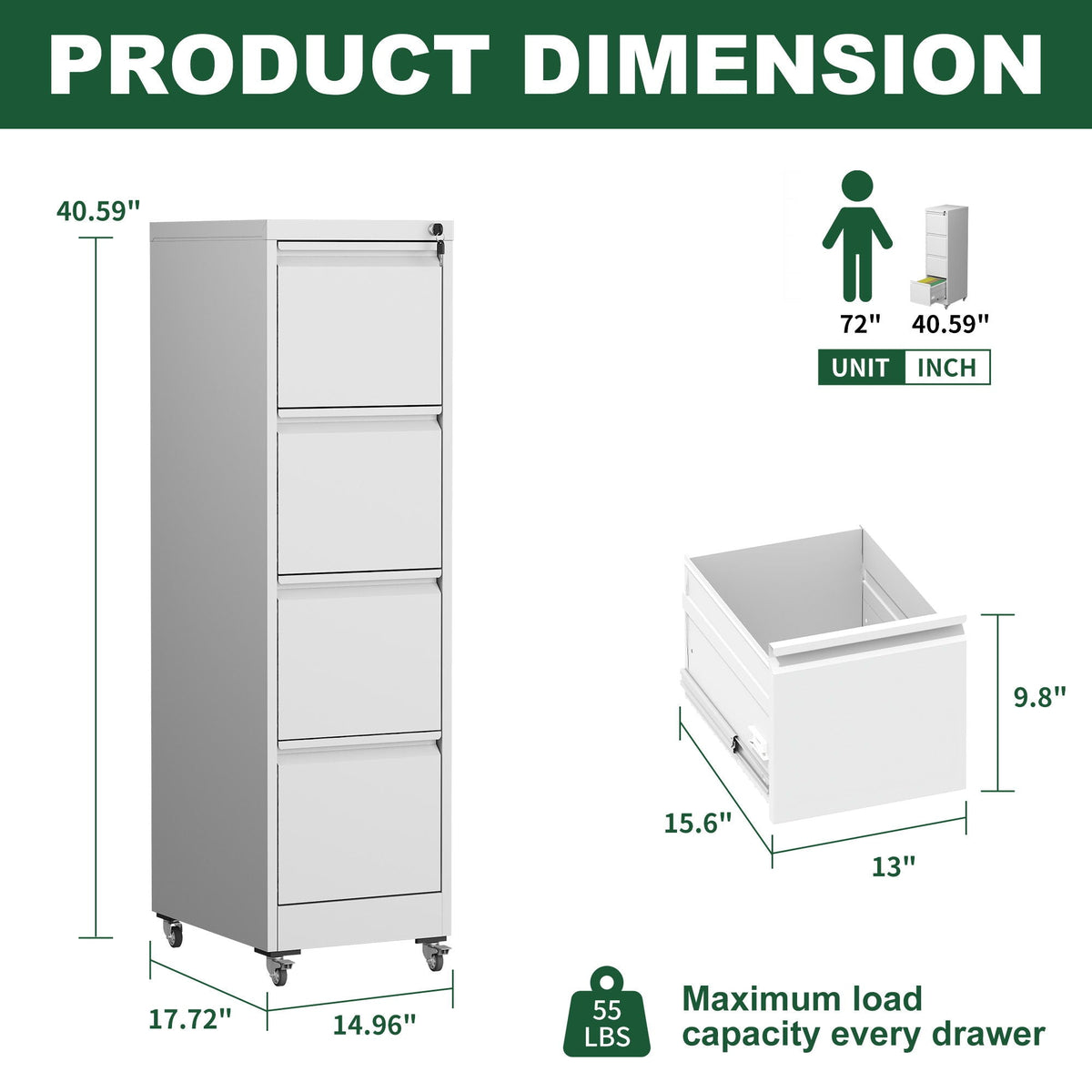 Metal vertical filing cabinet with locking drawers and wheels; gray finish by HouseOfZazla on Tampa Home & Garden Store