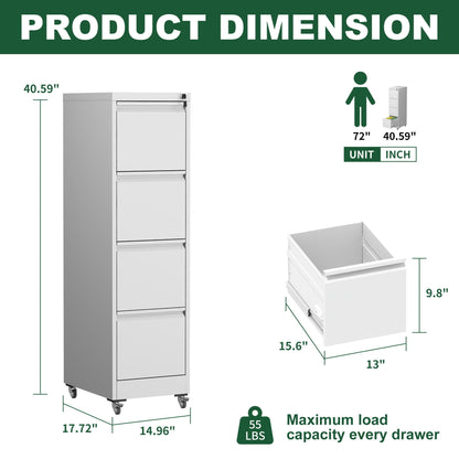 Metal vertical filing cabinet with locking drawers and wheels; gray finish by HouseOfZazla on Tampa Home & Garden Store