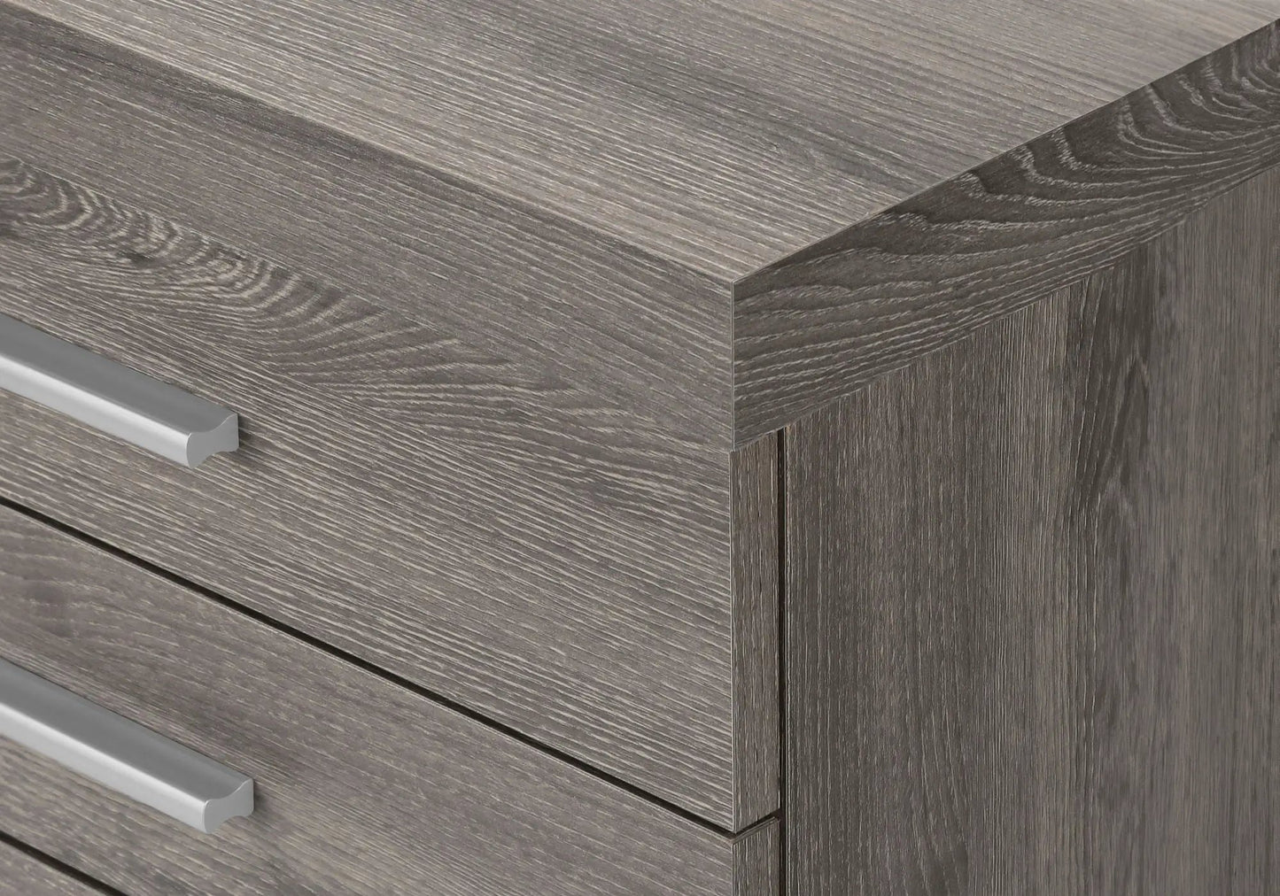 Filing cabinet with grey wood-grain finish and silver handle, storage drawers on Tampa Home & Garden Store
