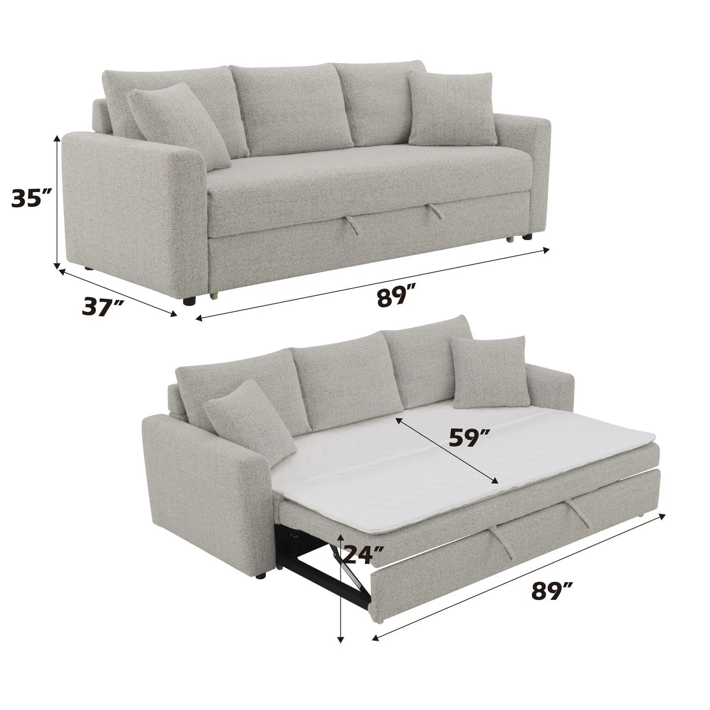 Connie Boucle Sleeper Sectional Sofa Beige with 2 Toss Pillows by Unique Piece Furniture on Tampa Home & Garden Store