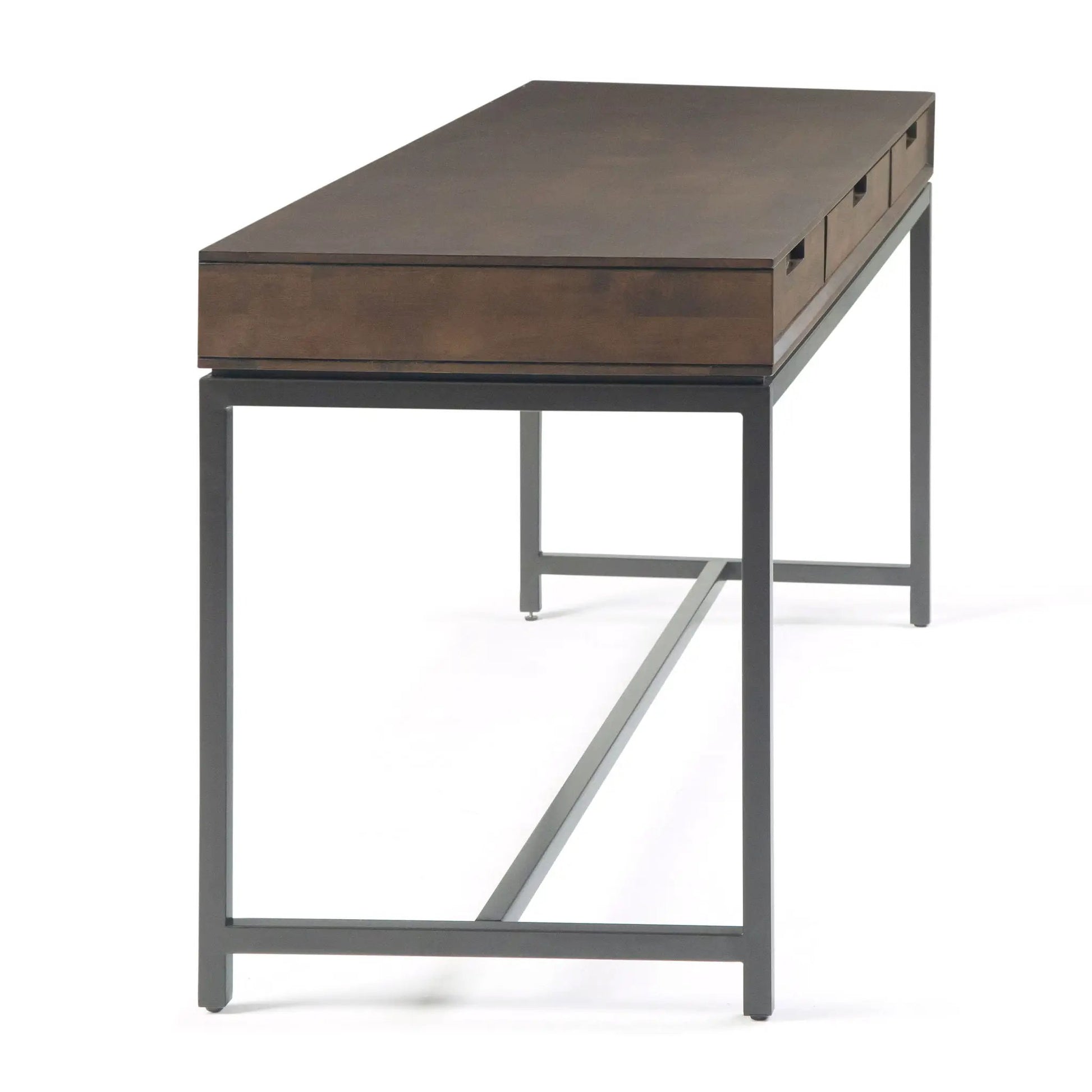 Banting mid century wide desk with dark wood top and black metal frame, right-side drawers on Tampa Home & Garden Store