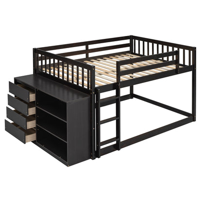 Solid Pine Bunk Bed with Drawers and Shelves
