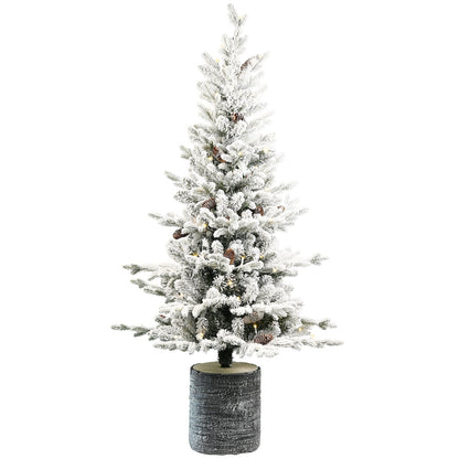 2ft flocked Christmas tree in a bark-textured pot with pinecones on Tampa Home & Garden Store