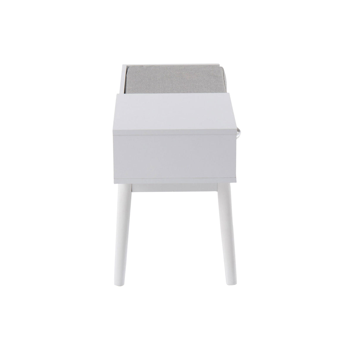 Contemporary upholstered bench with pull-out drawer, gray cushion, white frame by HouseOfZazla on Tampa Home & Garden Store