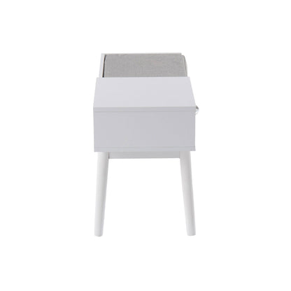 Contemporary upholstered bench with pull-out drawer, gray cushion, white frame by HouseOfZazla on Tampa Home & Garden Store