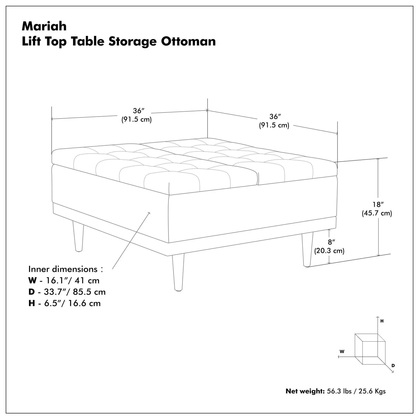 Mariah Upholstered Lift Top Table Storage Ottoman
