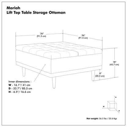 Mariah Upholstered Lift Top Table Storage Ottoman