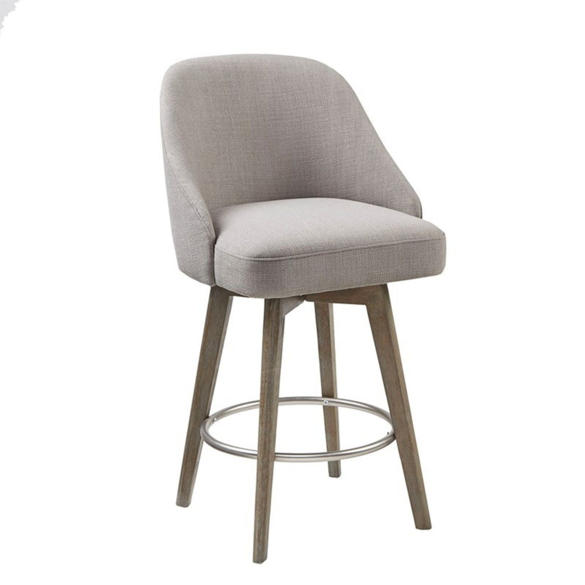 Counter Stool with Swivel Seat, beige-gray fabric, solid wood legs - HouseOfZazla on Tampa Home & Garden Store