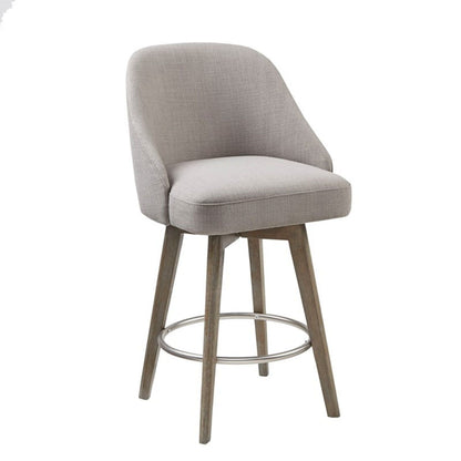 Counter Stool with Swivel Seat, beige-gray fabric, solid wood legs - HouseOfZazla on Tampa Home & Garden Store