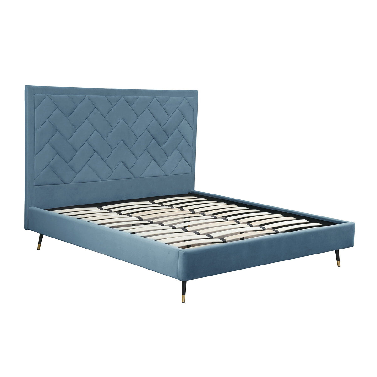 Crosby upholstered bed with blue fabric headboard and slats, HouseOfZazla on Tampa Home & Garden Store