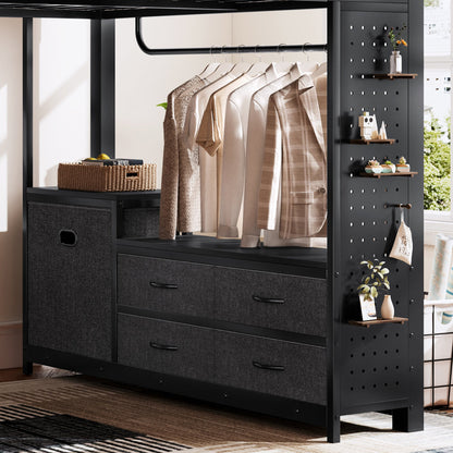 Queen Size Loft Bed with Desk & Shelves in black metal frame by HouseOfZazla on Tampa Home & Garden Store