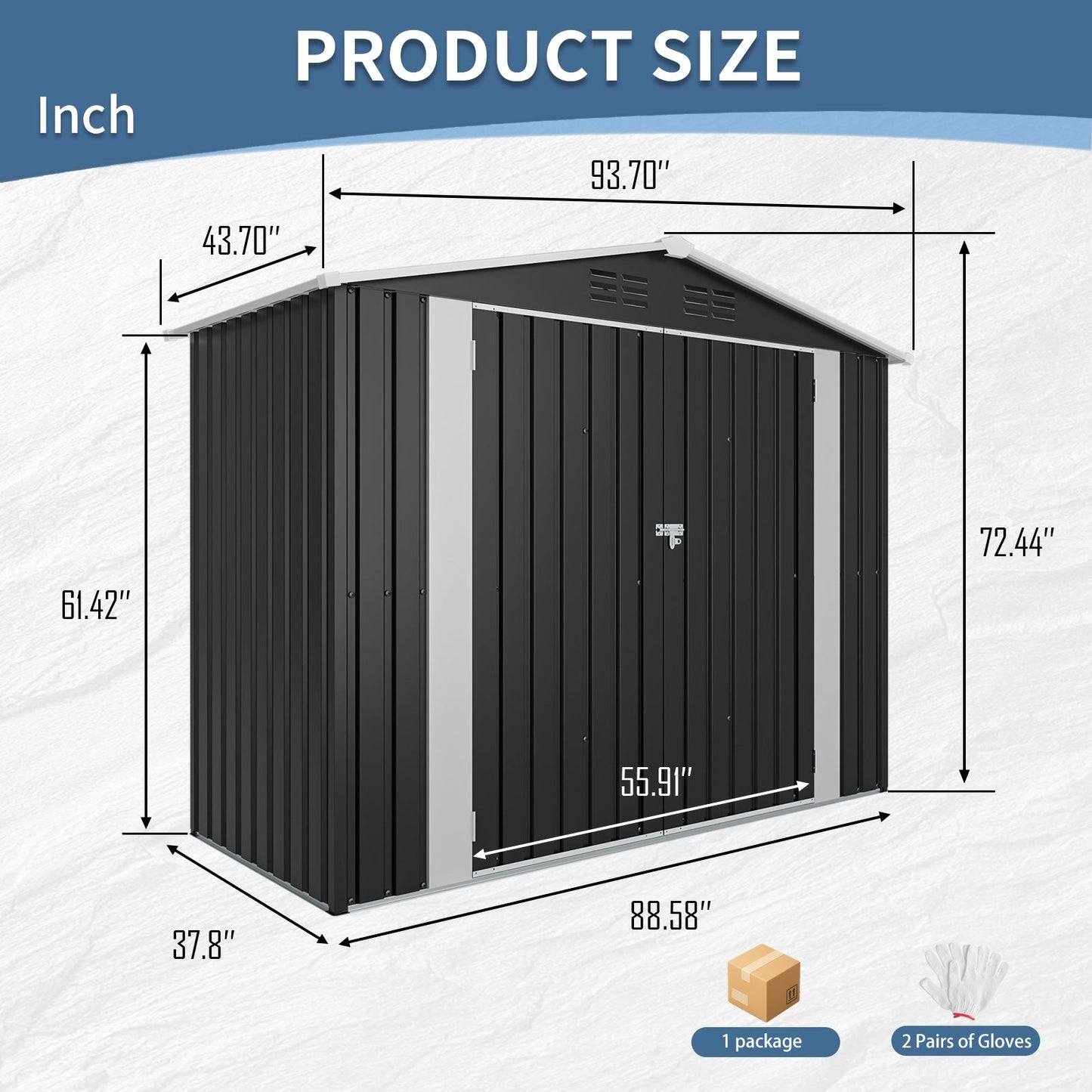 8ft and 4ft Sturdy Metal Outdoor Storage Shed