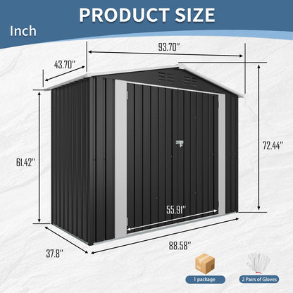 8ft and 4ft Sturdy Metal Outdoor Storage Shed