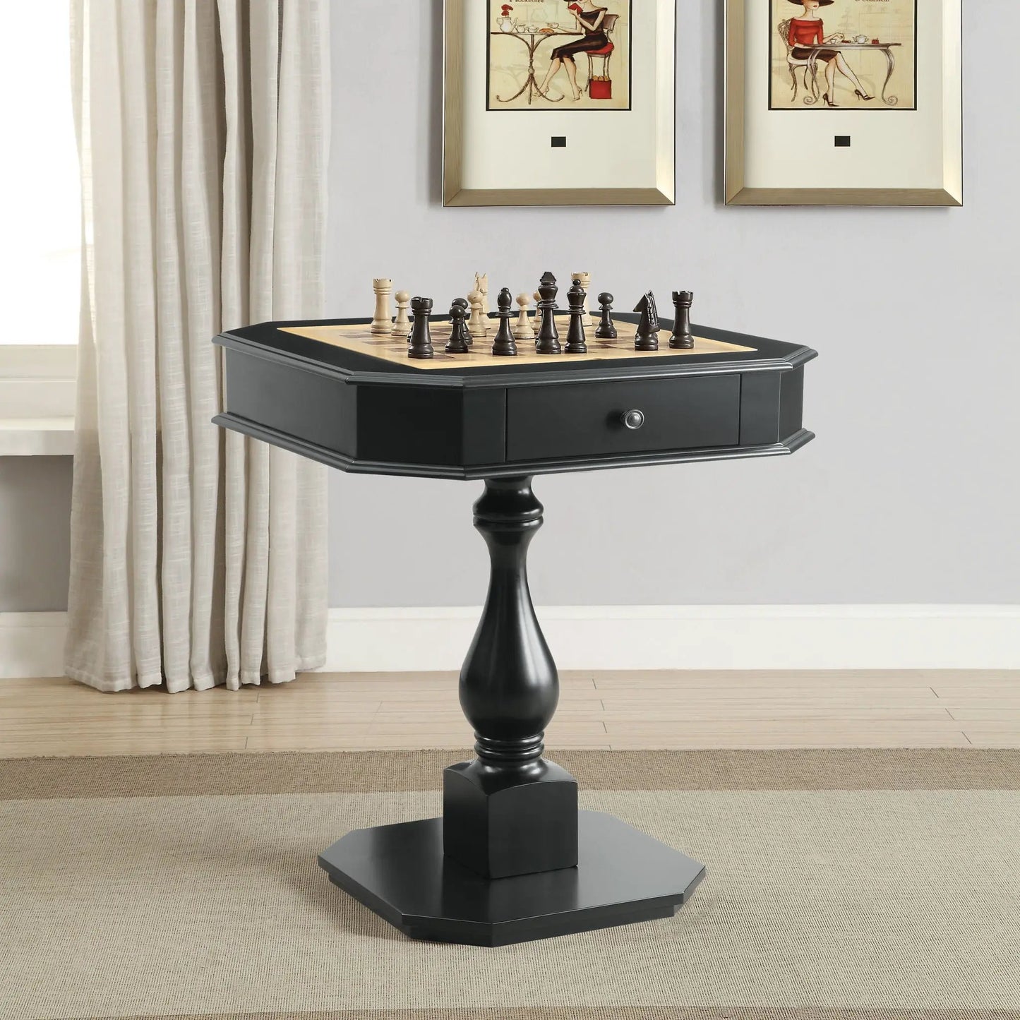 Bishop Reversible Chess Checker Table with Tray