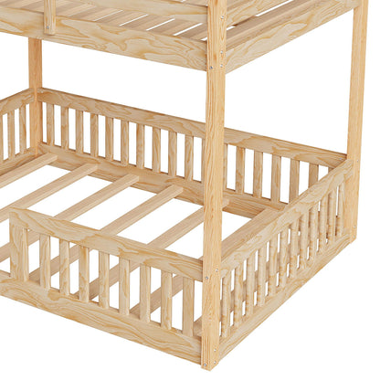 Bunk Bed by HouseOfZazla with ladder and guardrails in natural wood on Tampa Home & Garden Store