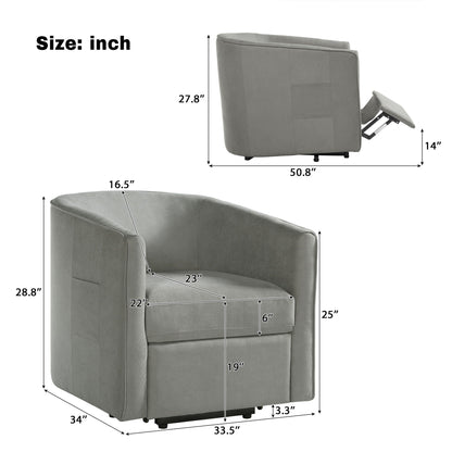 Power lift recliner barrel chair by HouseOfZazla in gray fabric with footrest and side pocket on Tampa Home & Garden Store
