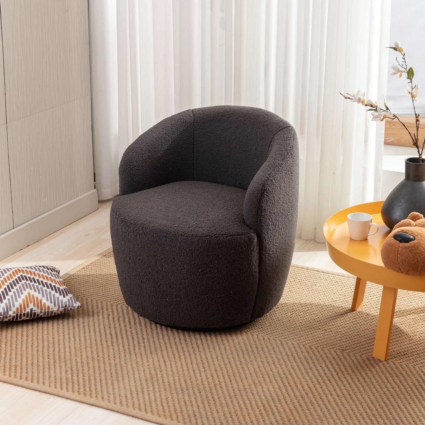 Teddy Fabric and Swivel Barrel Accent Chair